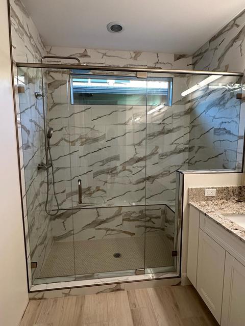 Door, panel & return with header · Brushed nickel